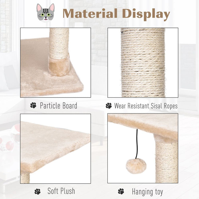 Premium Quality 3-Level Cat Tree with Scratching Posts, Perch, Condo, and Ladder - Beige Pawhut
