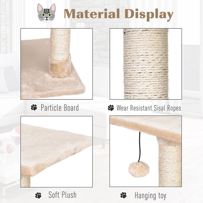 Premium Quality 3-Level Cat Tree with Scratching Posts, Perch, Condo, and Ladder - Beige Pawhut