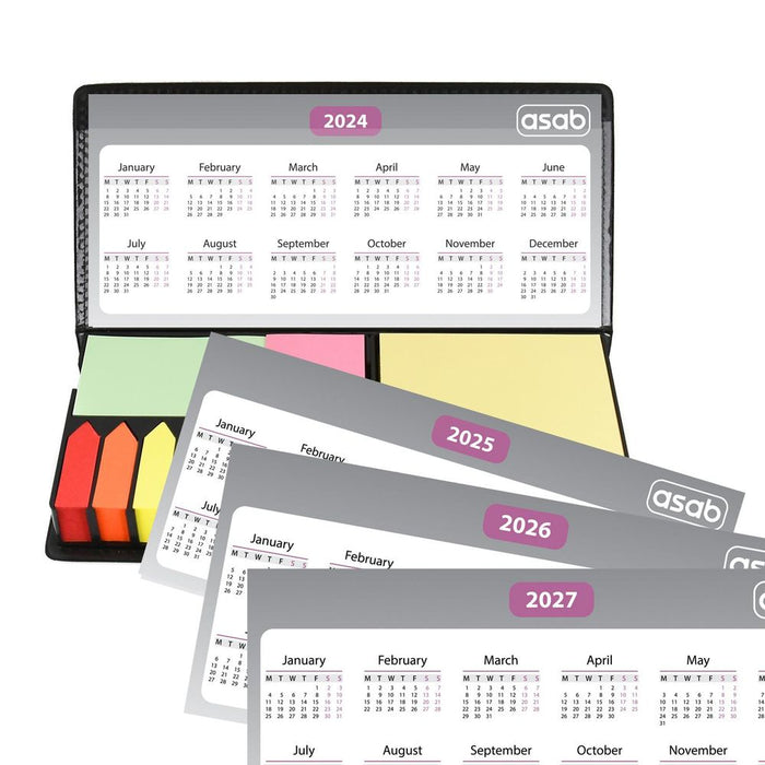 2024-2027 Sticky Notes Desk Calendar ZIZ000137 - Leather Look Set