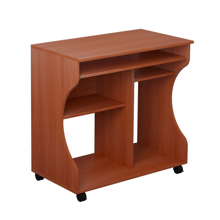 Portable Computer Desk with Storage Shelf | Wheels | Cherry Wood