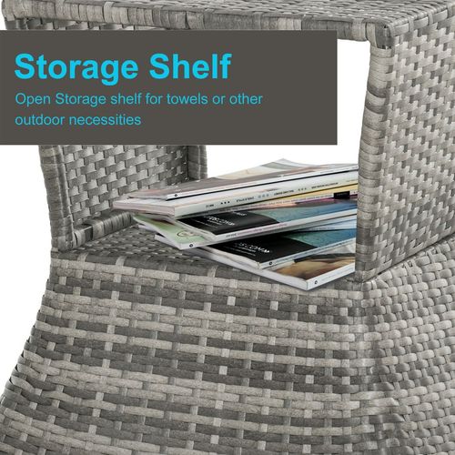 Outsunny Rattan Wicker Tea Coffee Table w/ Umbrella Hole and Storage Space Grey