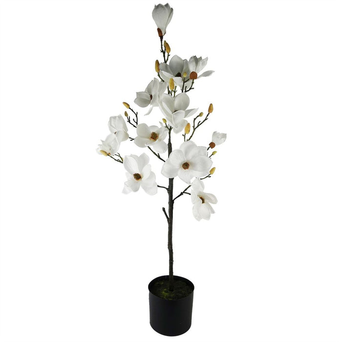 High Quality 110cm Magnolia Artificial Tree | White Potted | Silk Flowers & Wired Stems