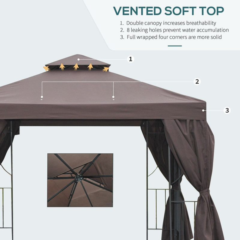 Outsunny 3x3m Gazebo with Side Panel - Brown