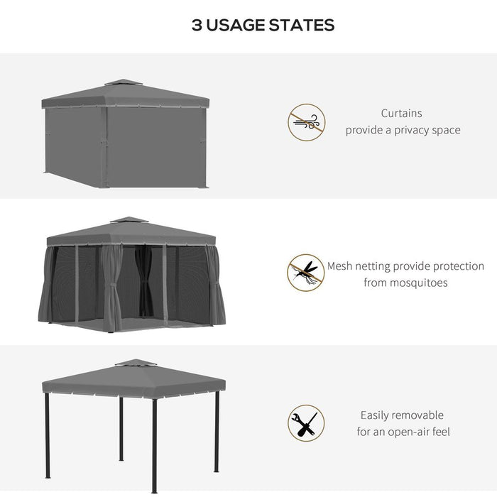 Premium 3x3m Gazebo Canopy - 2 Tier Roof, Mosquito Net, Aluminum - Dark Grey