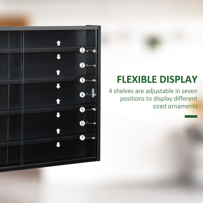 5-Tier Wall Display Shelf Unit Cabinet w/ Shelves Glass Doors Black