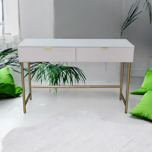 120CM WHITE WOODEN 2 DRAWER SIDE TABLE