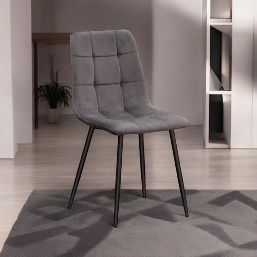 GREY FABRIC CHAIR BLACK METAL LEGS