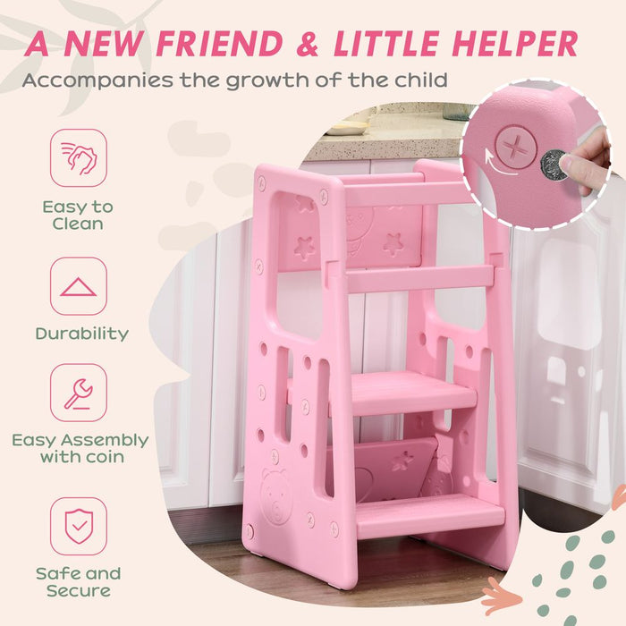 Premium Pink Kids Adjustable Step Stool - Safe & Sturdy Design - Ideal for Toddler Kitchen Use