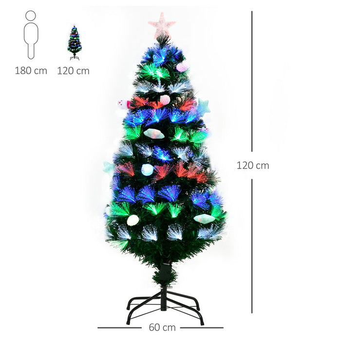 4FT Pre-Lit Artificial Christmas Tree Baubles Fibre OpticFitted Star LED Green