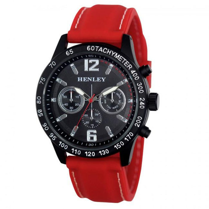 Henley Mens Multi Eye Black Dial Watch - Red Sports Silicone Strap - H02217.10