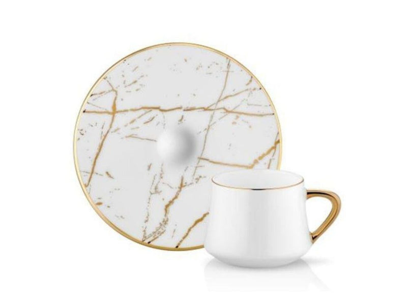 Sufi Coffee Cup and Saucer - Marble White Gold Colour- 90cc