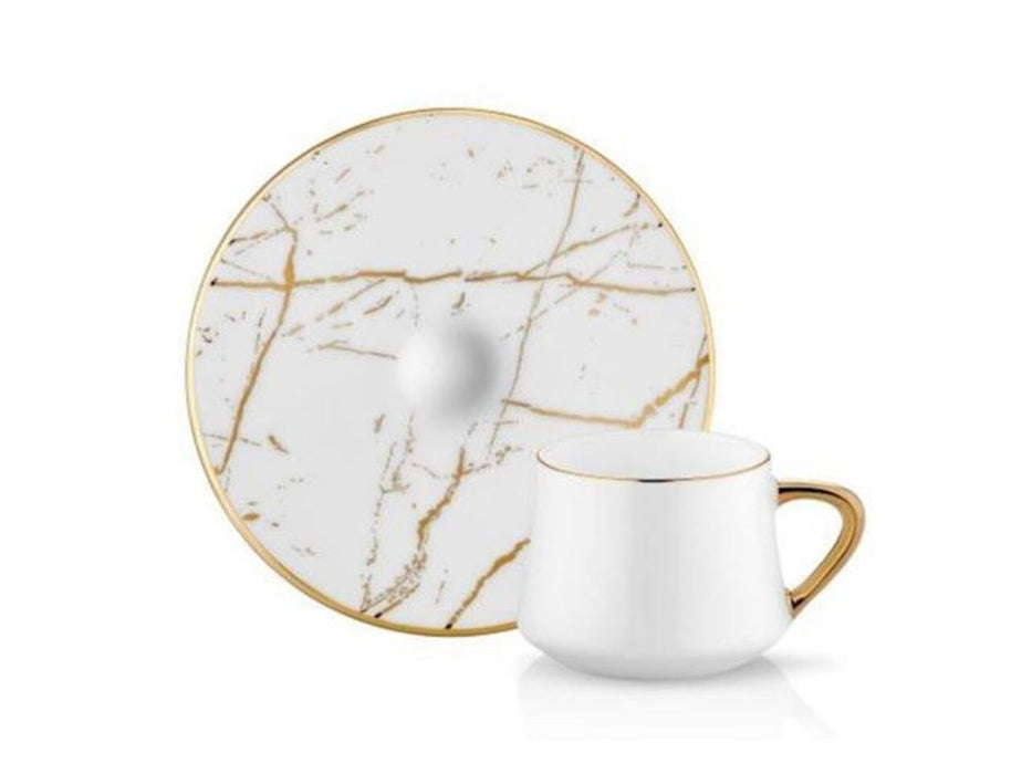 Sufi Coffee Cup and Saucer - Marble White Gold Colour- 90cc