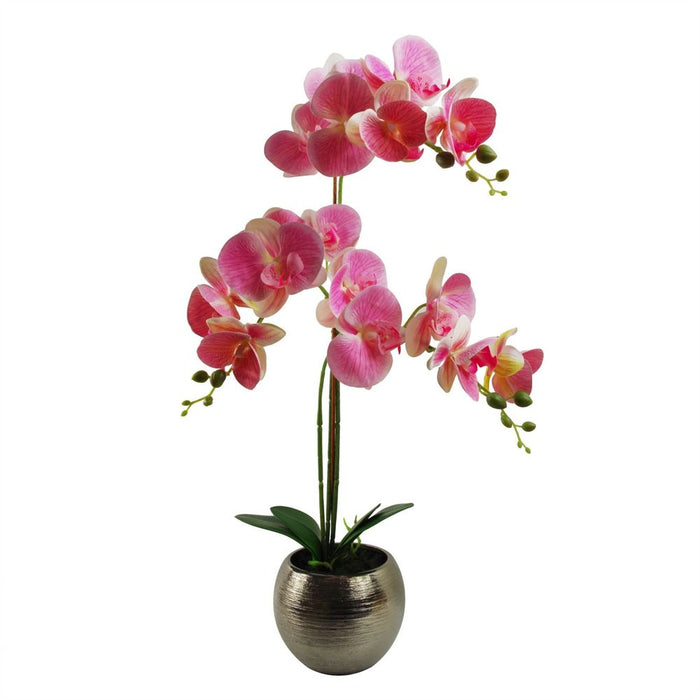 70cm Artificial Orchid Light Pink with Silver Ceramic Planter