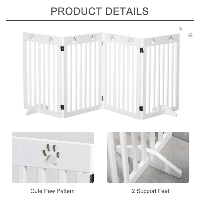 PawHut Pet Gate Foldable Fence Freestanding Dog Barrier w/ Support Feet White