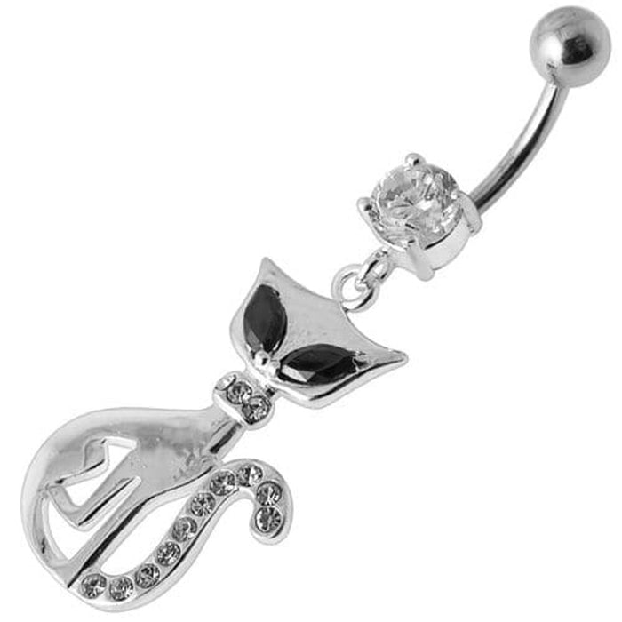 Jeweled Cat Dangling Belly Bar