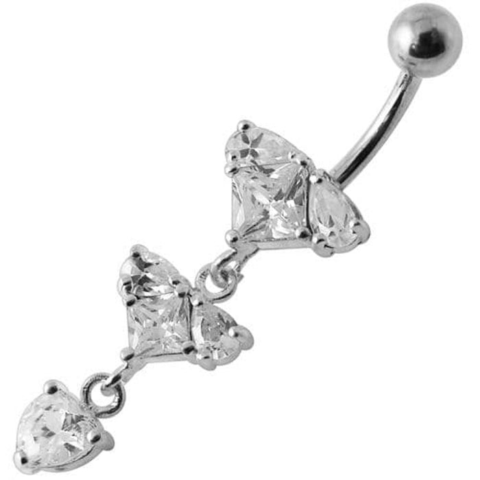 Silver Fancy Studded Jeweled Dangling Belly Ring