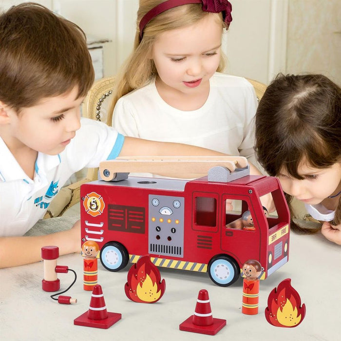 SOKA Wooden Fire Truck Playset - Hours of Active Fun - Certified Quality - Ideal Gift (80 characters)