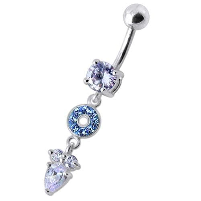 Fancy Multi Stone Jeweled "O" Pear" Dangling SS Bar Navel Body Jewelry Ring