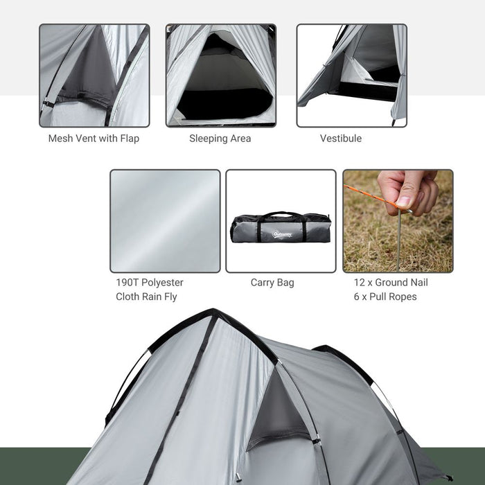 Outsunny 2-Man Camping Dome Tent with Porch, Mesh Window & Double Layer - Hiking, Outdoor, High Quality