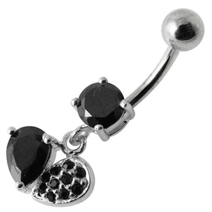 Fancy Design Jeweled Dangling SS Bar Belly Button Ring