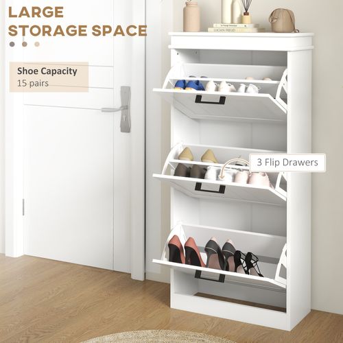 HOMCOM Slim Shoe Storage Cabinet with 3 Flip Drawers for Entryway, White