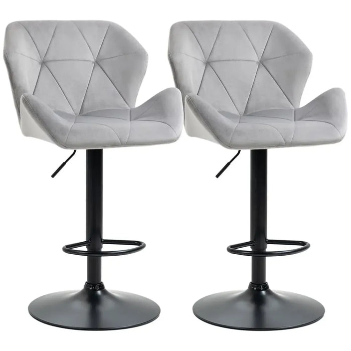 Set Of 2 Luxurious Velvet-Touch Bar Stools w/ Metal Frame Footrest Base Grey