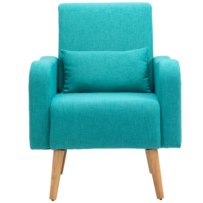 Nordic Armchair Linen-Touch Sofa Chair with Cushioned Pillow & Wood Legs Teal