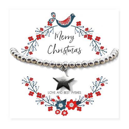 Small Merry Christmas Star Gift Hamper - Silver Star Bracelet, Chocolates & Candle