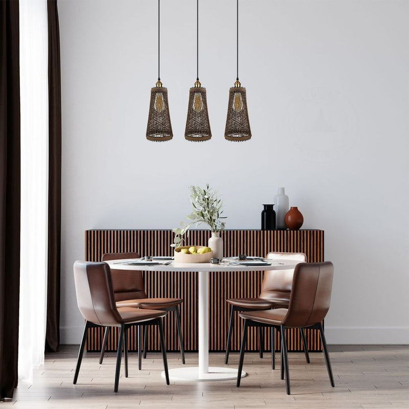 3 Head Natural Wicker Basket Style Retro Industrial Vintage Rattan Ceiling Pendant