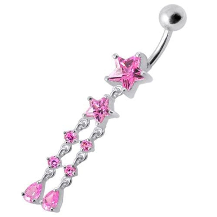 Fancy CZ Jeweled Multi Moving Star Dangling Navel Body Jewelry Ring