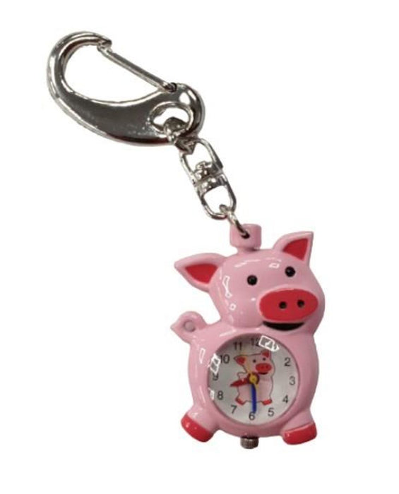 Premium Chrome Alloy Pink Pig Key Chain Clock - CLEARANCE, UNBOXED - RE-BATTERY