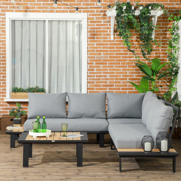 Premium Grey Garden Furniture Set: 4 PCS Conversation Set with Loveseat Table - Best Quality