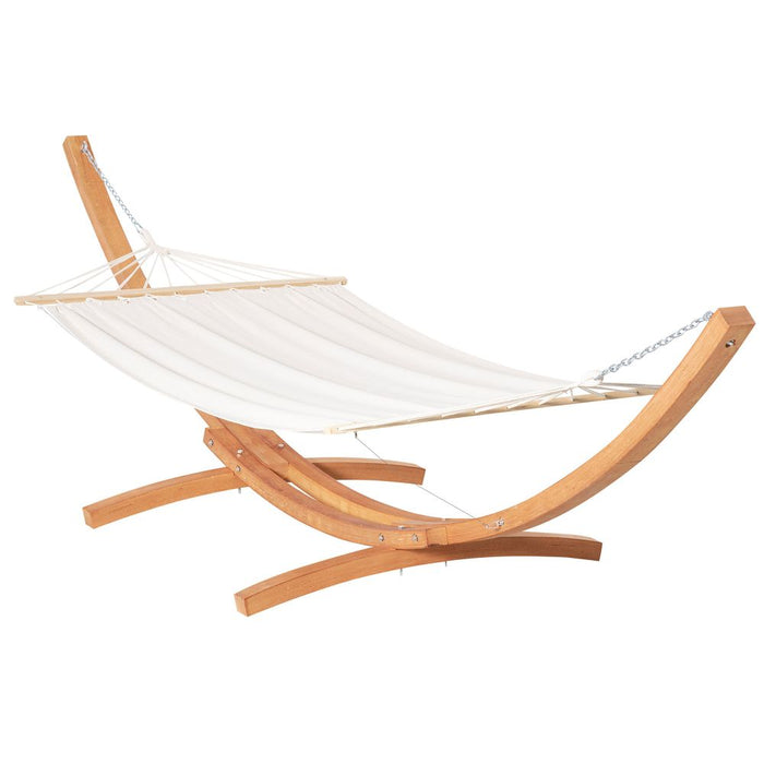 Premium Outdoor Garden Hammock & Wooden Stand - Swing & Relax in Comfort with Sturdy White Bed