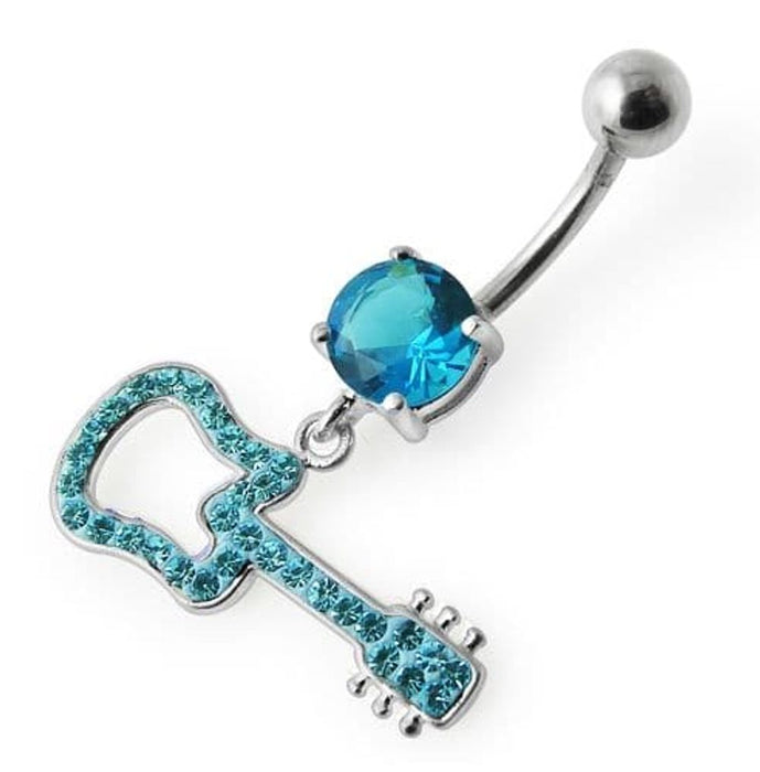 Silver Fancy GUITAR Dangling Navel Ring