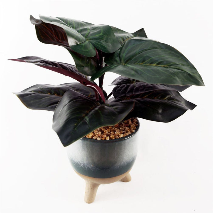 35cm Artificial Ficus Plant with Teal Blue Green Ceramic Planter