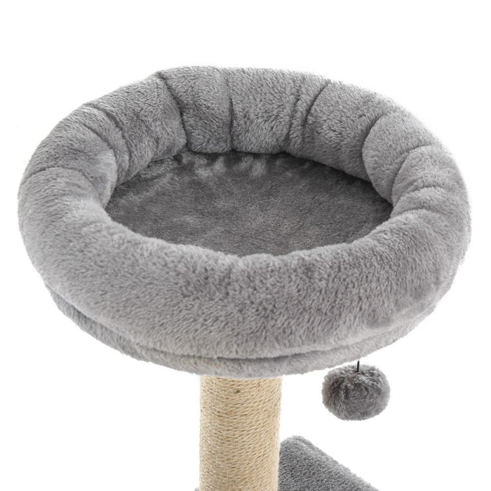 PawHut 96cm Cat Tree Condo Sisal Scratching Post Cat Tower Kitten Play House Dangling Ball Activity Center Furniture Grey