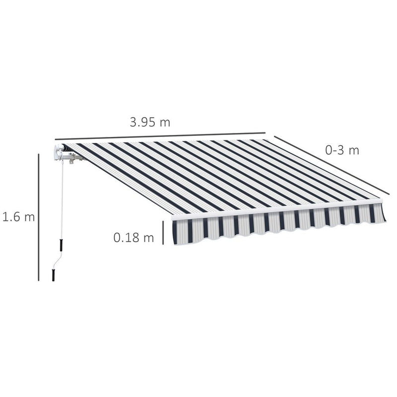 Premium Outsunny Manual Retractable Awning - 4x3m - Blue/White