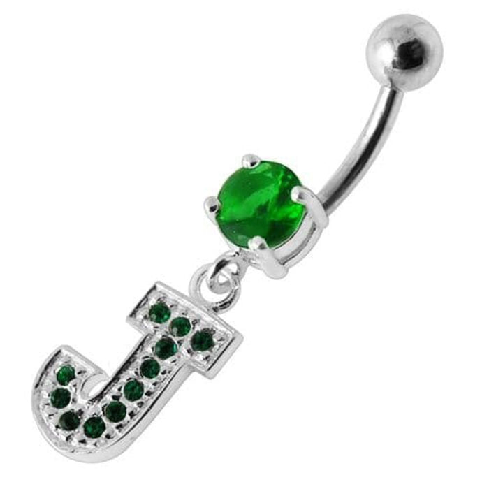 Alphabet "J" Jeweled Dangling Belly Ring