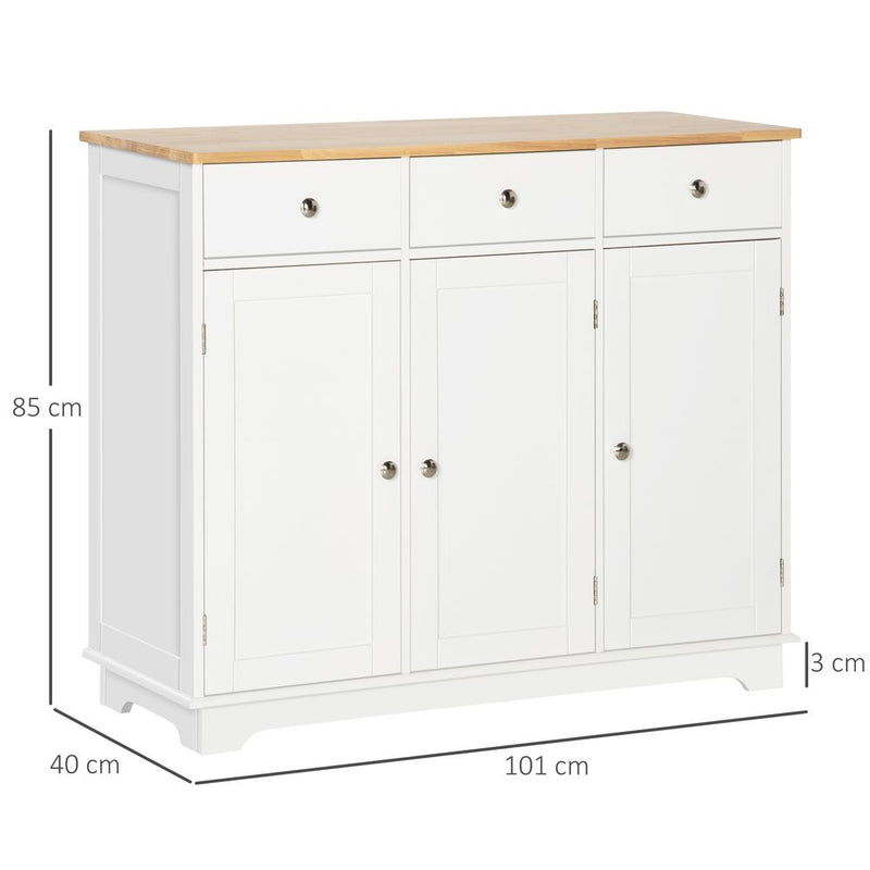 Premium Rubberwood Sideboard - White, Buffet Drawers, Adjustable Shelves - High Quality Storage Solution