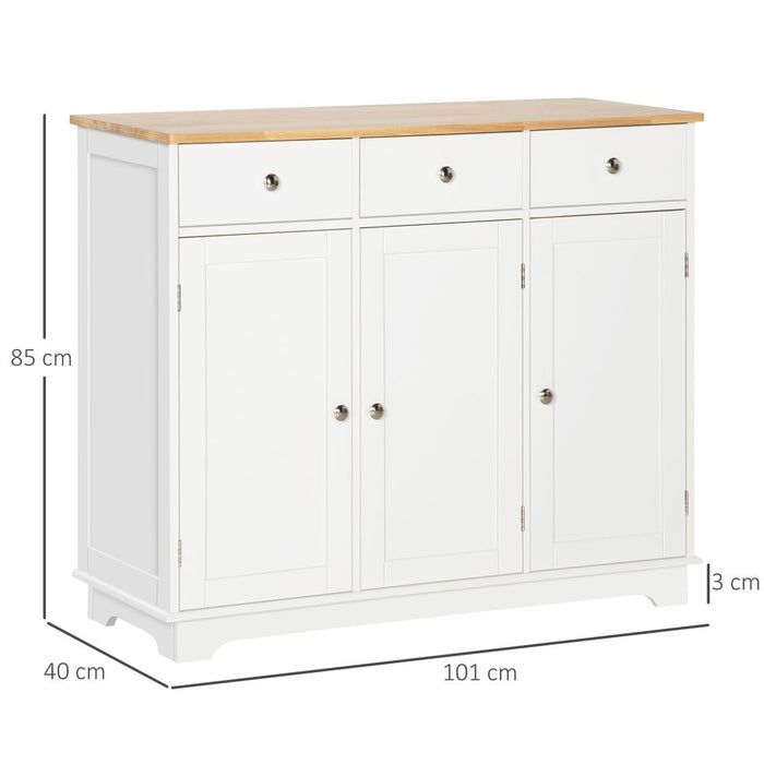 Premium Rubberwood Sideboard - White, Buffet Drawers, Adjustable Shelves - High Quality Storage Solution