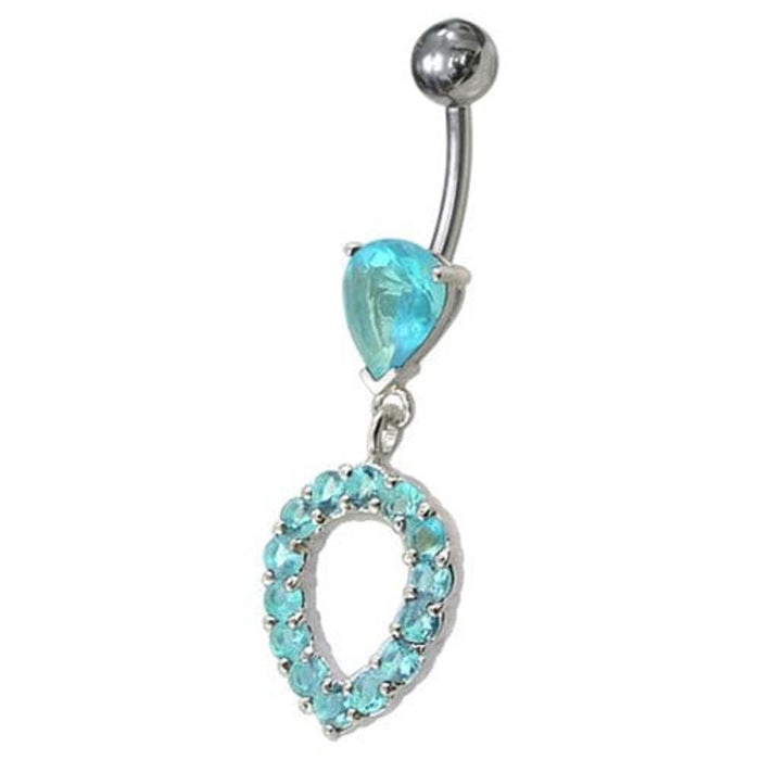 Fancy Green CZ Jeweled Silver Dangling Navel Banana Belly Ring