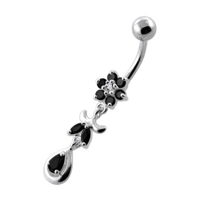 Jeweled Flower Leaf Hanging Navel Belly Bar