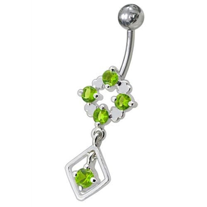 Silver Fancy Jeweled Dangling Belly Navel Ring Body Jewelry