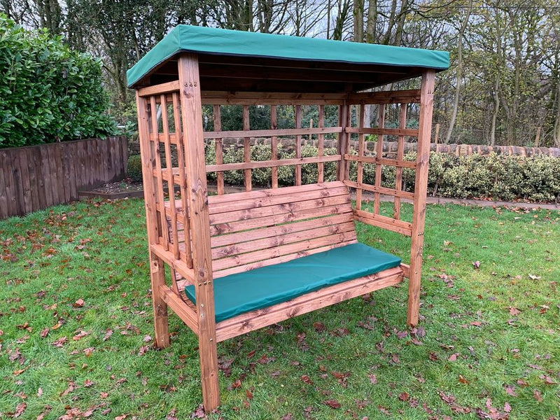 Premium Bramham Three Seat Arbour - Green/Grey/Burgundy - Waterproof & Hand-Finished - Made in Britain - 10-year Rot Free Guarantee