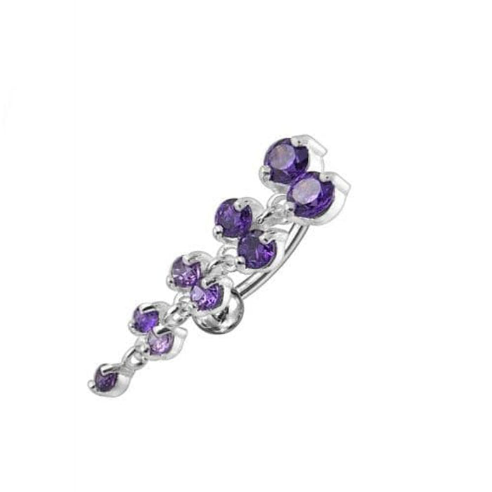 Jeweled Fancy Reverse Silver Dangling Curved Bar Belly Ring