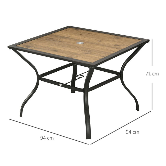 Outsunny Garden Table - Strong Steel Frame, PC Board Tabletop, Parasol Hole - Seats 4