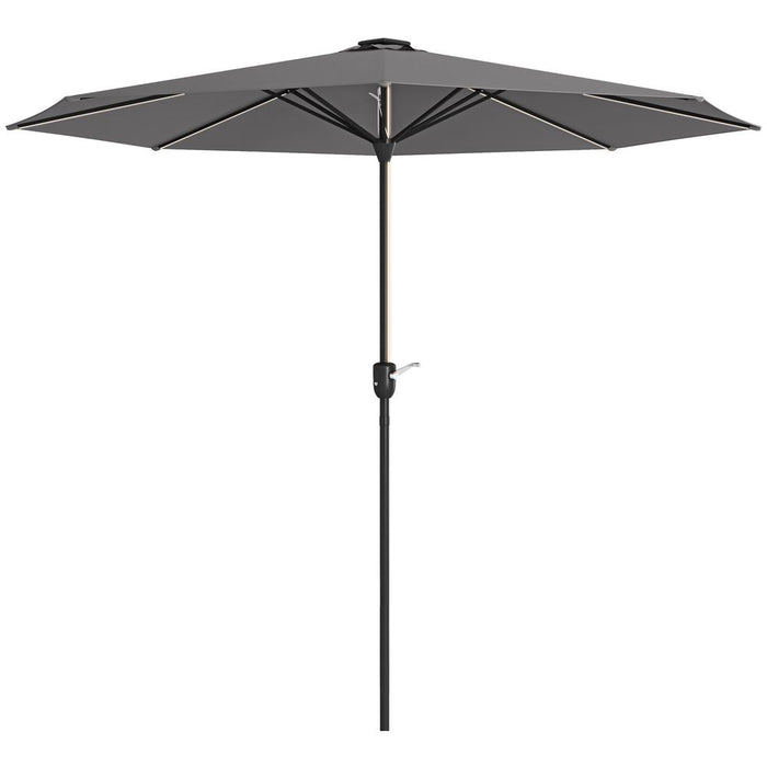 Outsunny Solar Patio Garden Parasol with Lights for Outdoor, Charcoal Grey