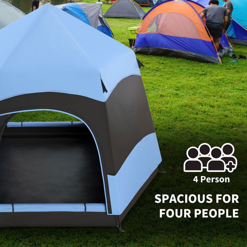 Outsunny 4 Person Camping Tent - Blue&Black, Water-Resistant, Pop Up, Hiking & Festival, High Quality