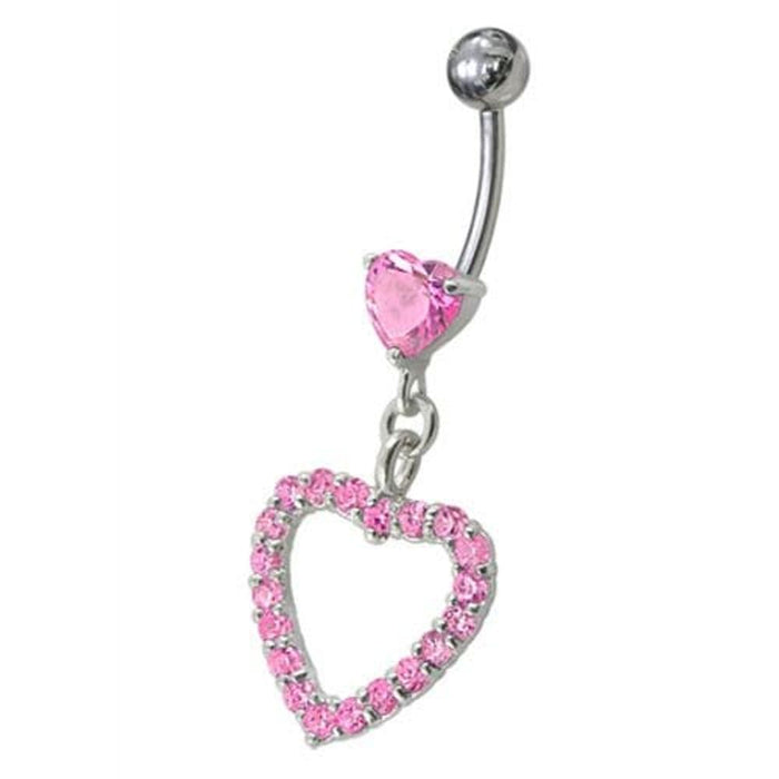 Fancy  Jeweled Heart Dangling Navel body Jewelry