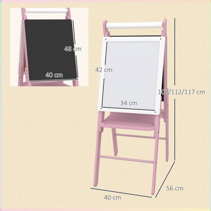 Art Easel for Kids, Double-Sided Whiteboard Chalkboard w/ Paper Roll - Pink